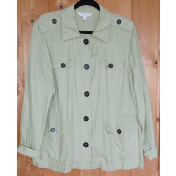 Relativity Linen Jacket Olive Green Women's 1X Boho Lagenlook Coastal Grandma - Picture 3 of 7
